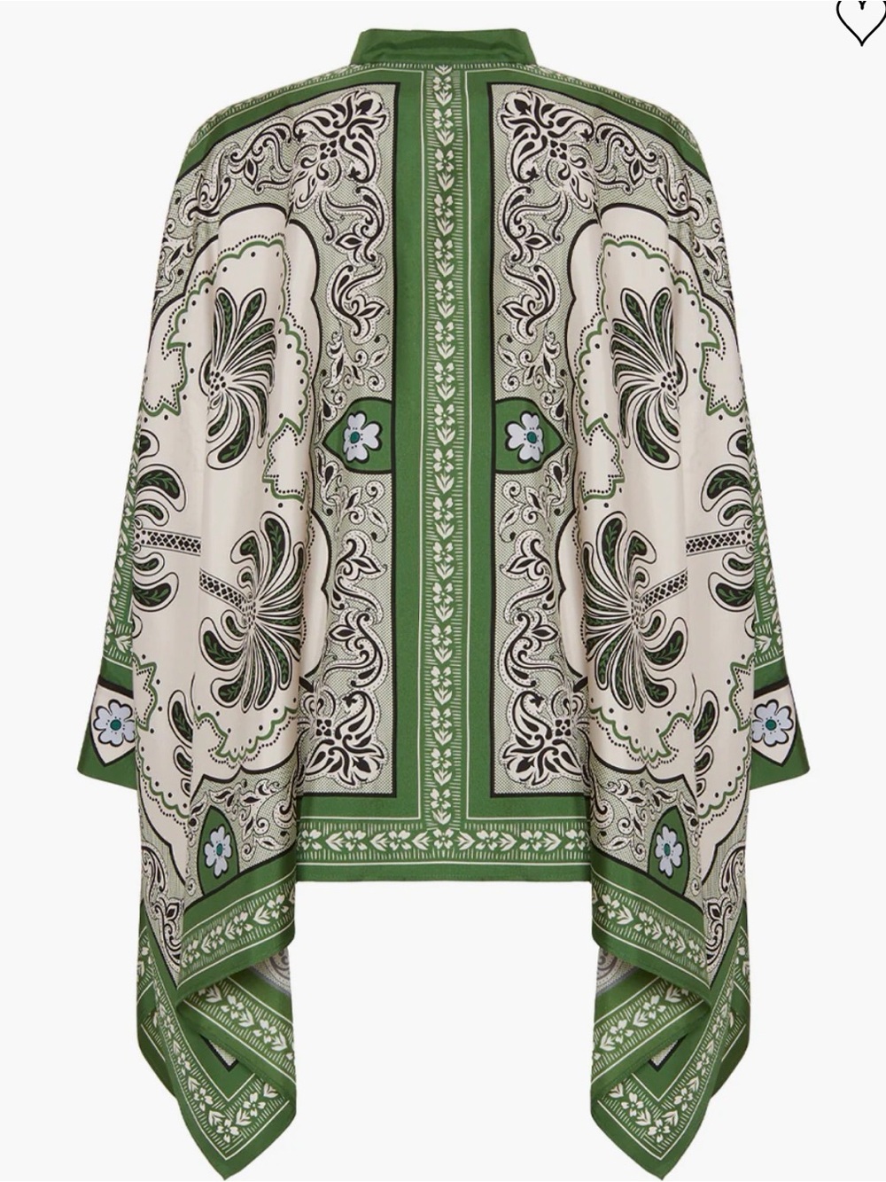 LA DoubleJ Green and Cream Printed 100% Silk Foulard Top - Picture 2 of 8